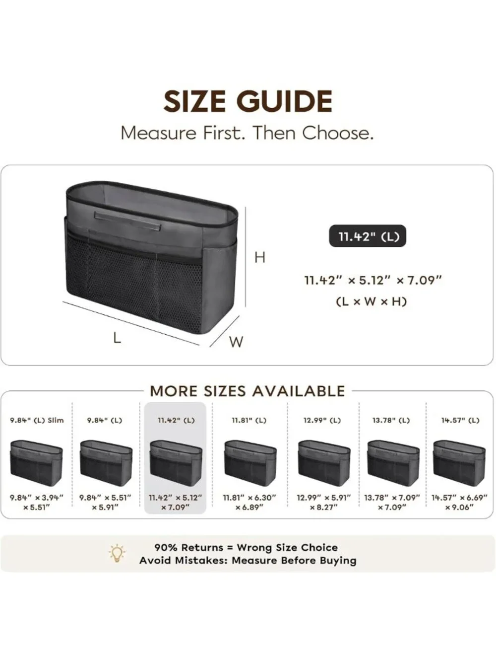 Multi-Pocket Tote Bag Organizer Insert - 11.42 Inch Satin Purse Organizer